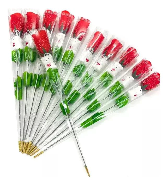 PACK DE 12 ROSAS ARTIFICIALES CON OSITO BLANCO PARA REGALO - 1