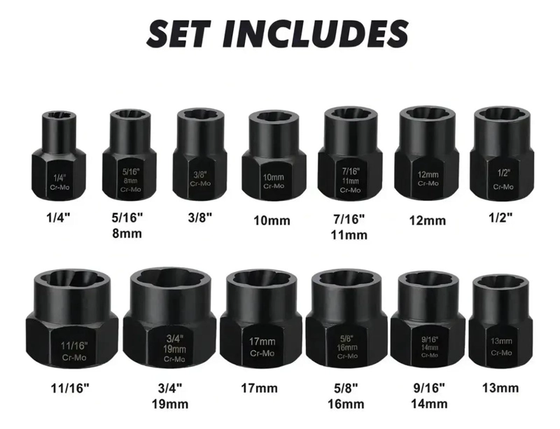 SET DE DADOS EXTRACTORES PARA PERNOS Y TUERCAS DE 9 A 19MM - 3