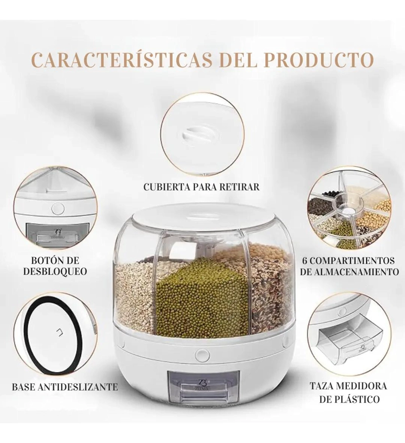 DISPENSADOR GIRATORIO DE ALIMENTOS CON 6 COMPARTIMIENTOS - 4