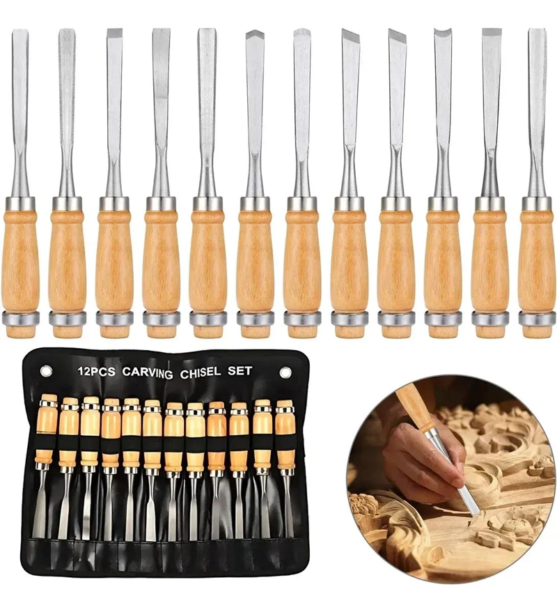 JUEGO DE 12 CINCELES DE MADERA PARA CARPINTERIA - 1