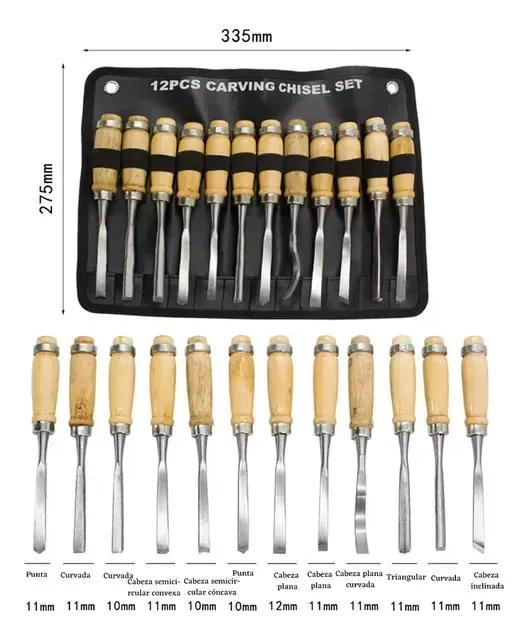 JUEGO DE 12 CINCELES DE MADERA PARA CARPINTERIA - 2