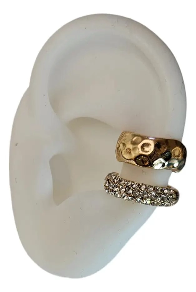 EARCUFF DOBLE ELEGANTE CON CIRCONES EN BAÑO DE ORO 18K - 1