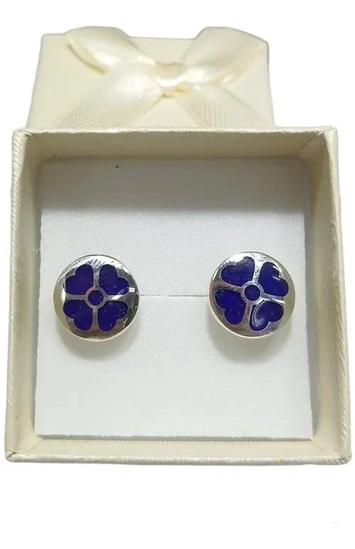 AROS DE PLATA 950 CON LAPISLAZULI MOLIDO EN DISEÑO DE TRE BOL - 1