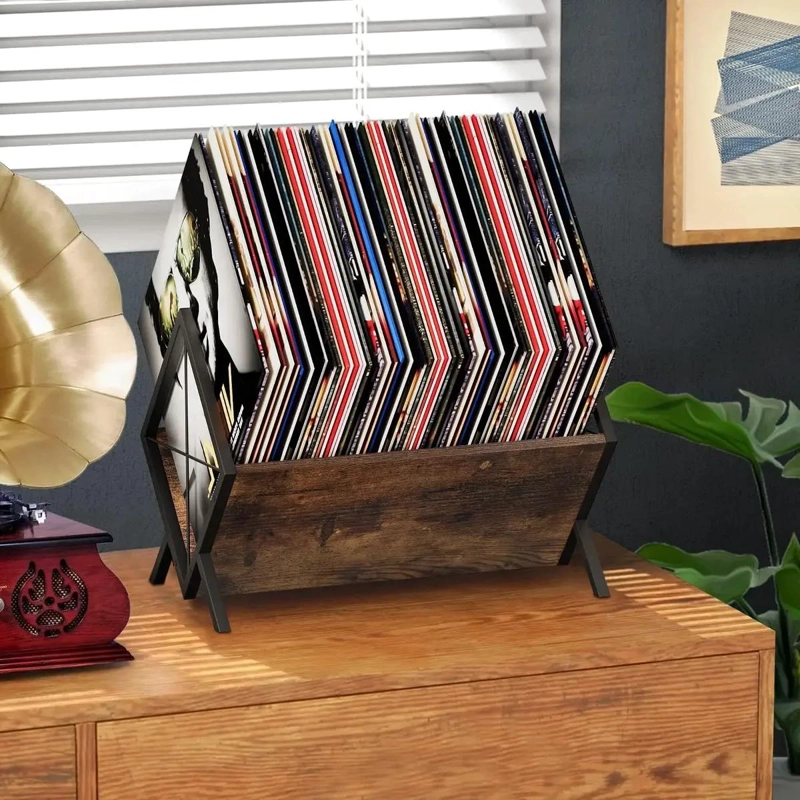 SOPORTE VINTAGE PARA ALMACENAMIENTO DE DISCOS DE VINILO - 10