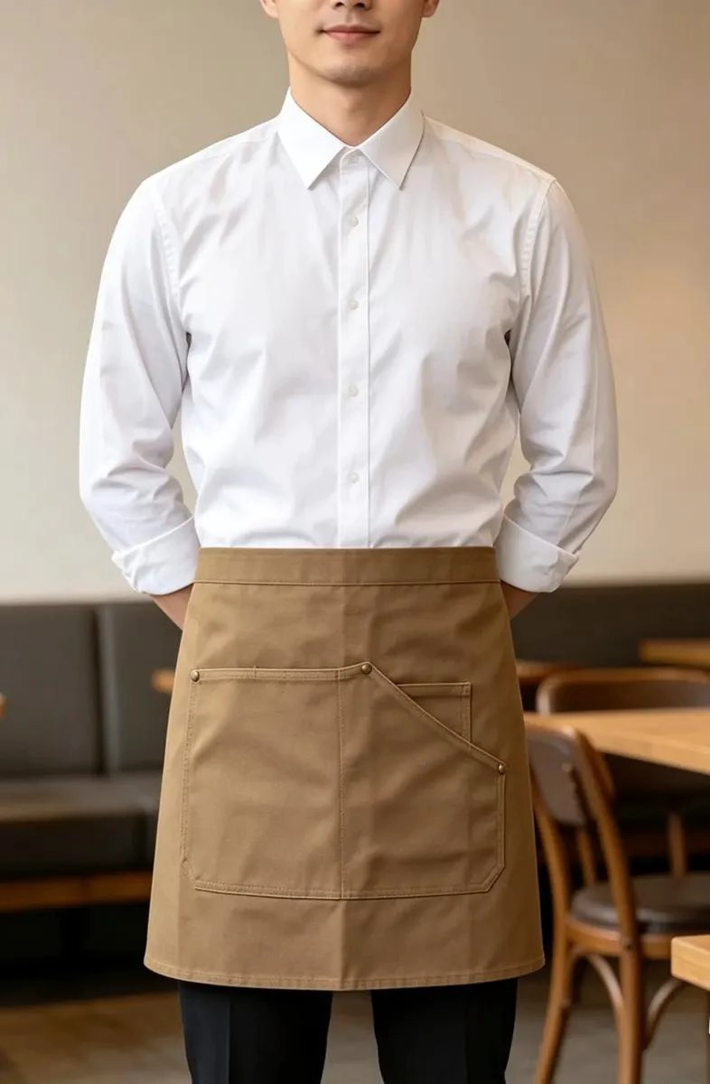 MANDIL BEIGE CORTA PARA GARZON Y BARISTA CON BOLSILLO - 1