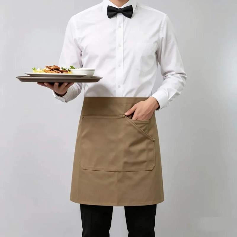 MANDIL BEIGE CORTA PARA GARZON Y BARISTA CON BOLSILLO - 3