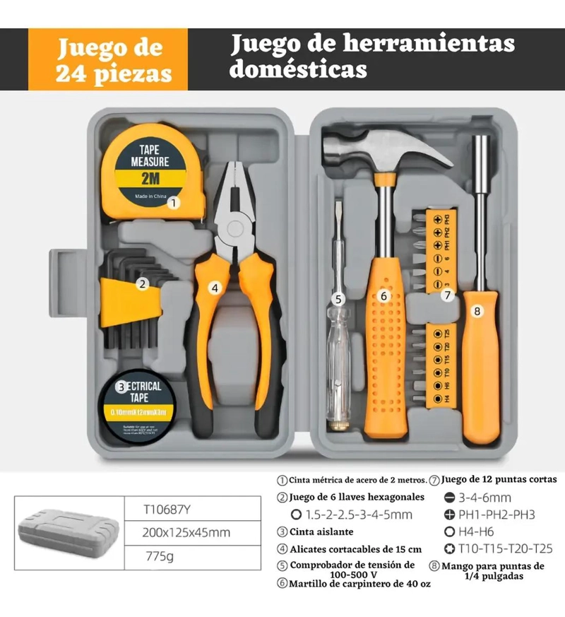 SET DE HERRAMIENTAS MANUALES 24 PIEZAS CON CAJA - 4