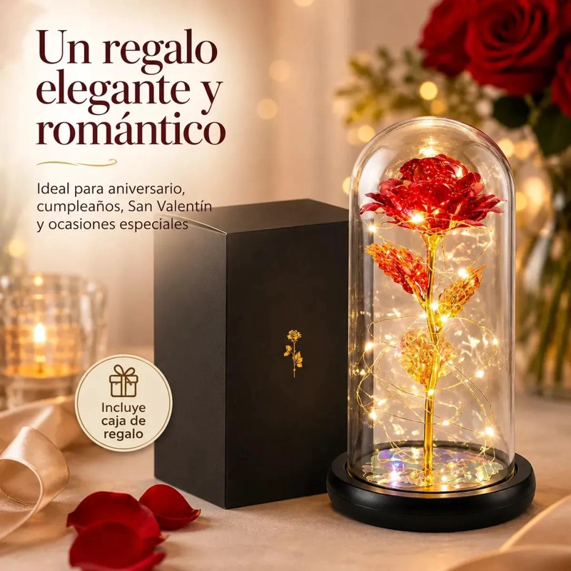 ROSA ARTIFICIAL ETERNA CON LUZ LED PARA DECORACION ROMANTICA - 2