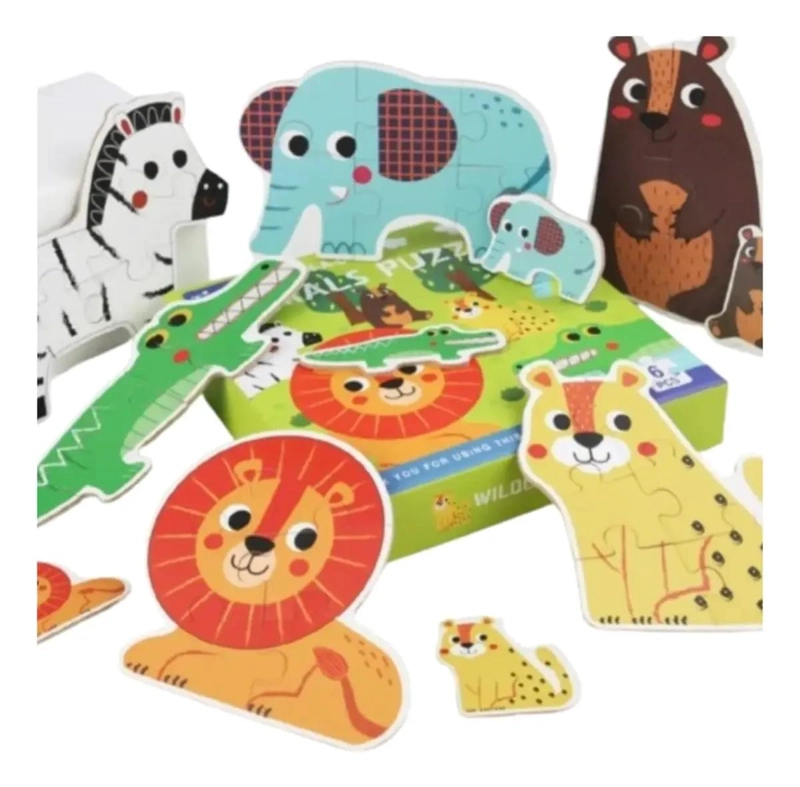 PUZZLE DIDACTICO DE MADERA CON ANIMALES MARINOS Y DE LA SELVA - 1