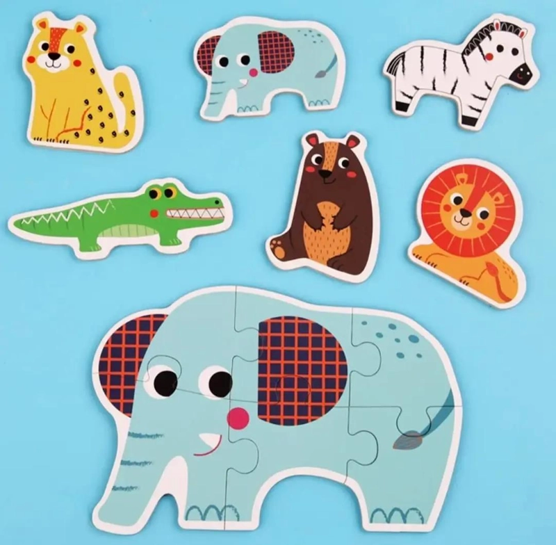 PUZZLE DIDACTICO DE MADERA CON ANIMALES MARINOS Y DE LA SELVA - 2