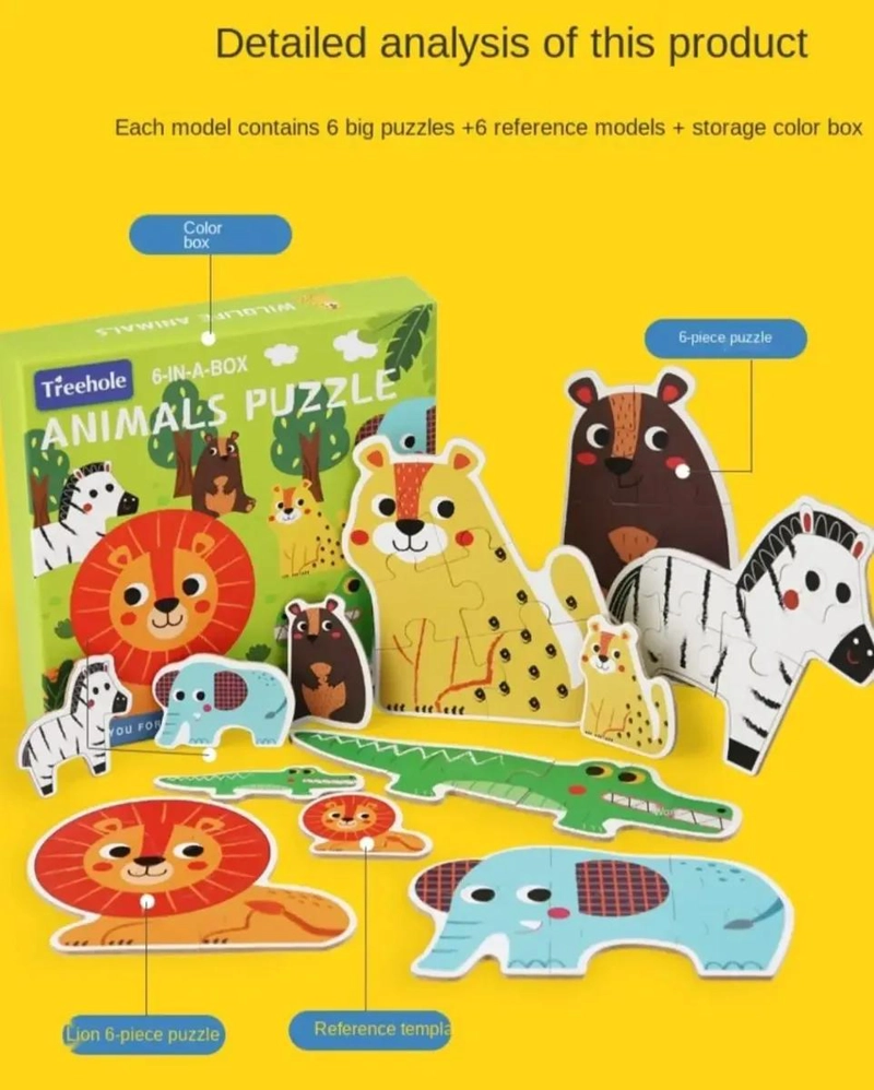 PUZZLE DIDACTICO DE MADERA CON ANIMALES MARINOS Y DE LA SELVA - 6