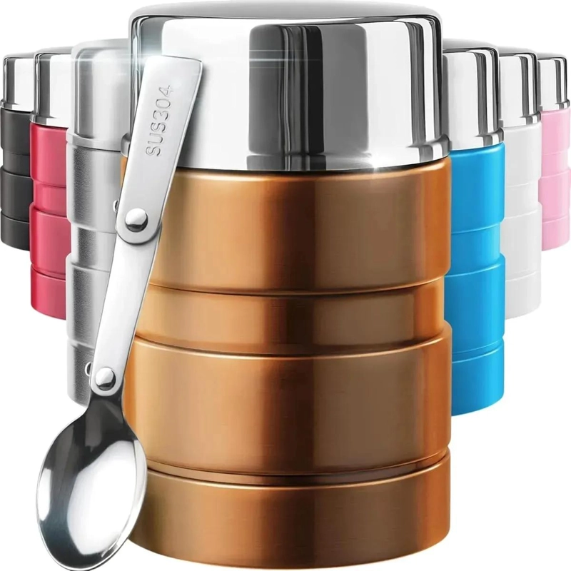 TERMO DE COMIDA ACERO INOXIDABLE 500ML CON CUCHARA PLEGABLE - 1
