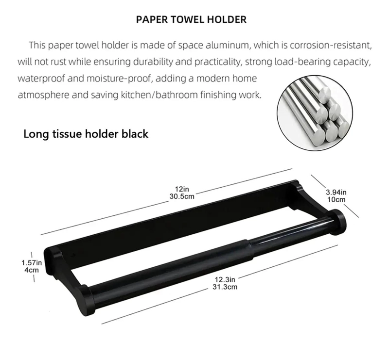 SOPORTE DE PAPEL DE COCINA ACERO INOXIDABLE SIN TALADRO - 3