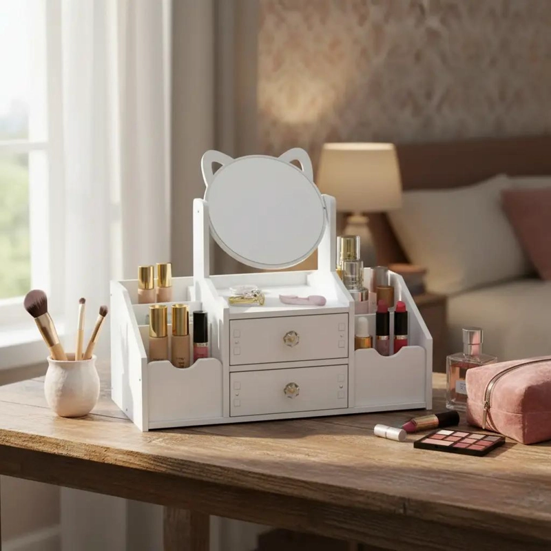 ORGANIZADOR CON ESPEJO MDF PARA COSME TICOS Y ACCESORIOS - 7