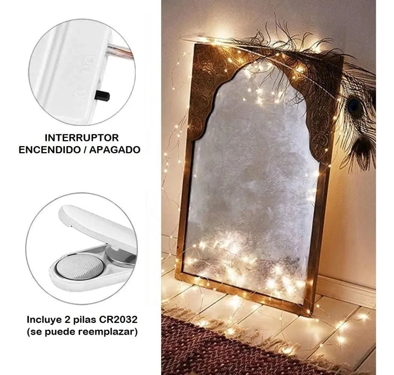 TIRA DE LUCES LED DECORATIVAS CON 20 BOMBILLAS Y 1 METRO DE LARGO - 3