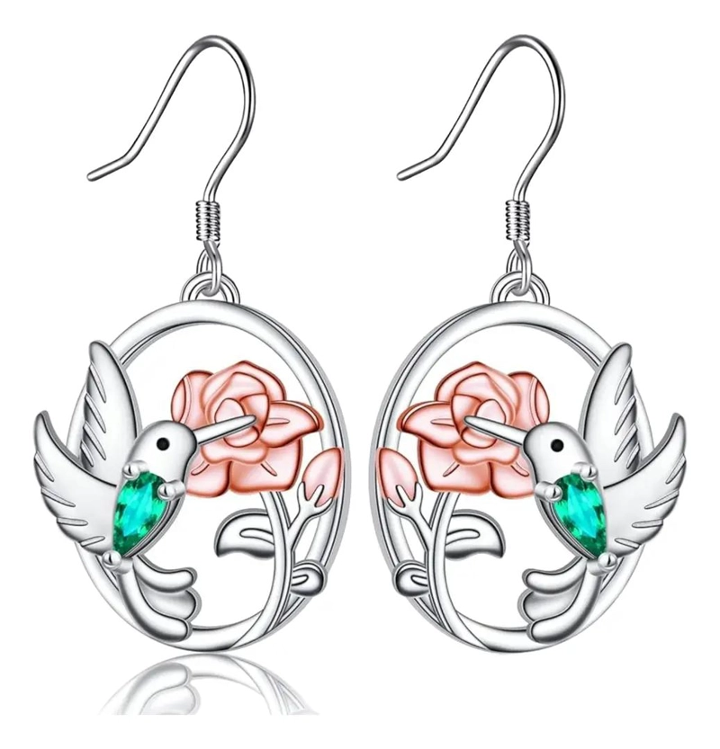 AROS DE COLIBRI EN PLATA 925 PARA MUJER CON DISEÑO FLORAL - 1