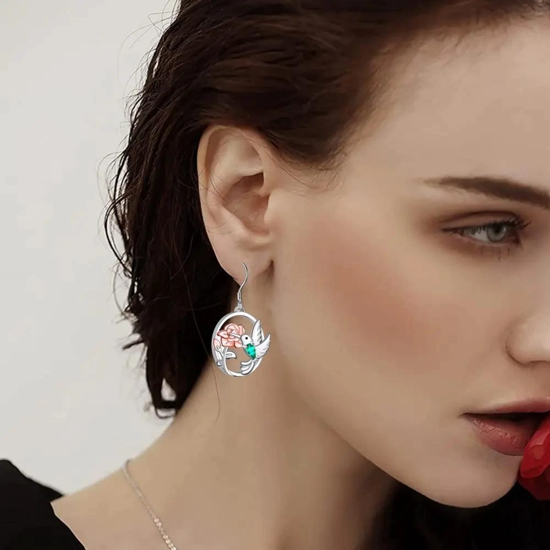 AROS DE COLIBRI EN PLATA 925 PARA MUJER CON DISEÑO FLORAL - 2