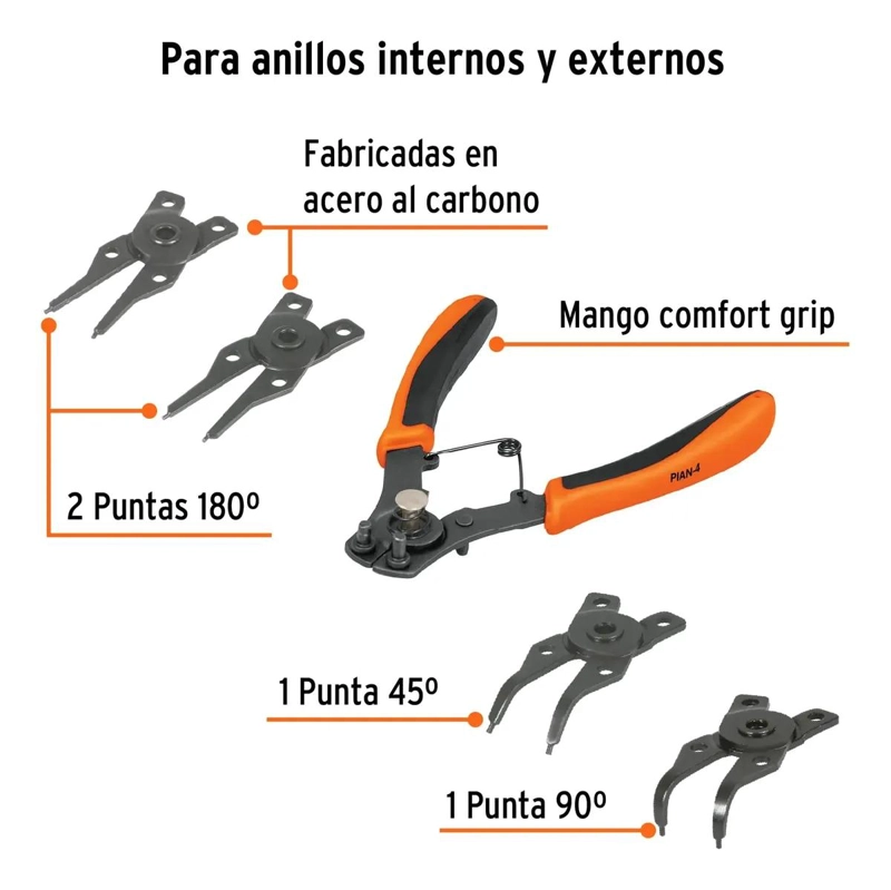 ALICATE PARA SEGUROS DE 6 PULGADAS CON 4 CABEZAS INTERCAMBIABLES - 3