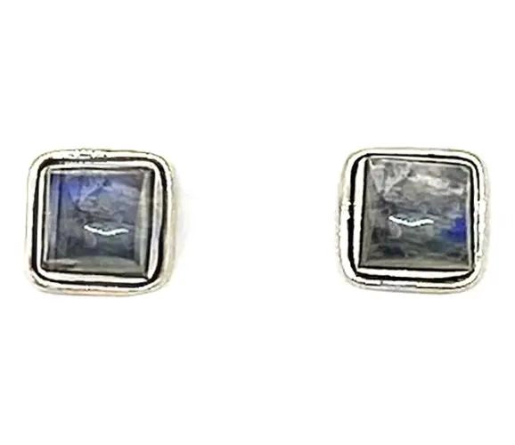 AROS CUADRADOS DE PIEDRA LUNA EN PLATA FINA 925 - 1