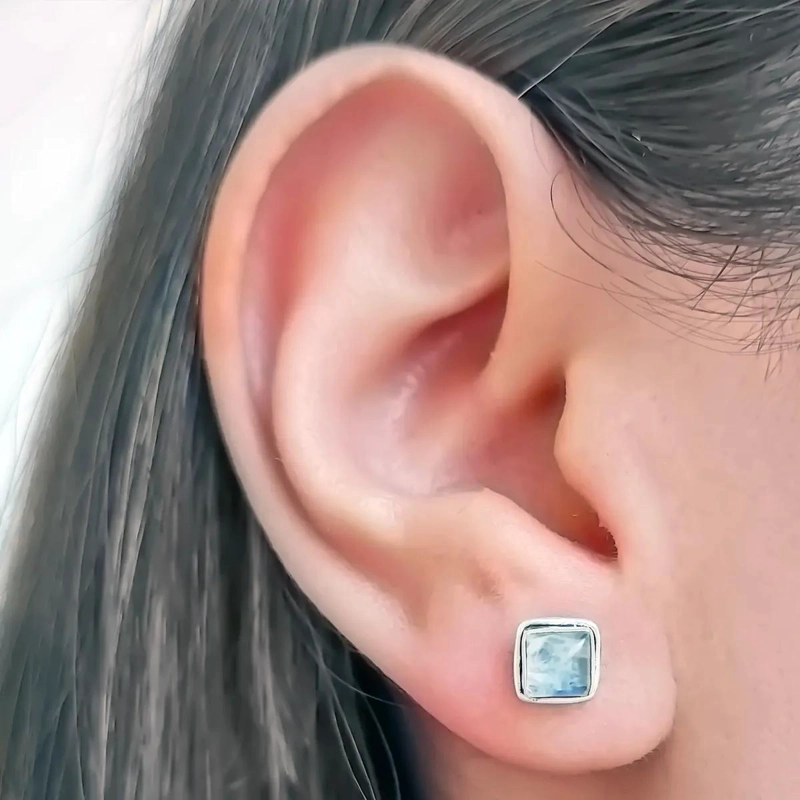 AROS CUADRADOS DE PIEDRA LUNA EN PLATA FINA 925 - 3