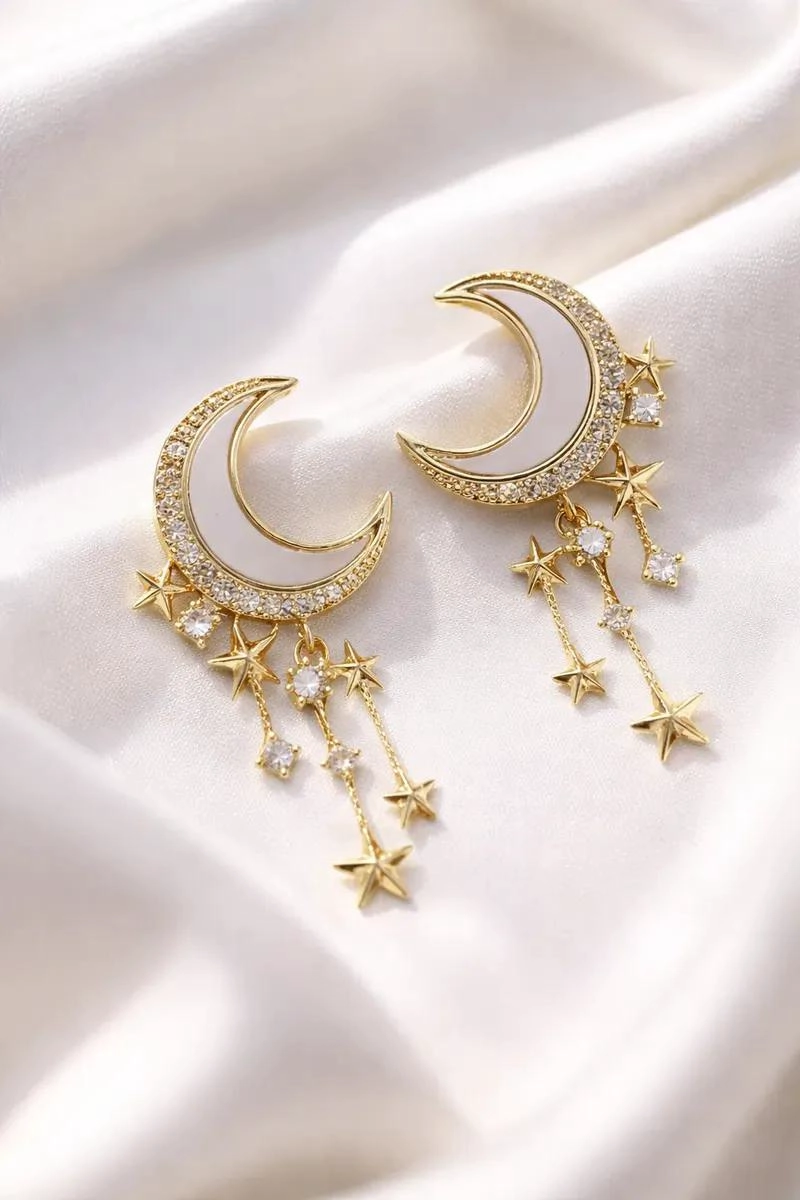 AROS COLGANTES LUNA Y ESTRELLA PARA MUJER EN PLATEADO Y DORADO - 1