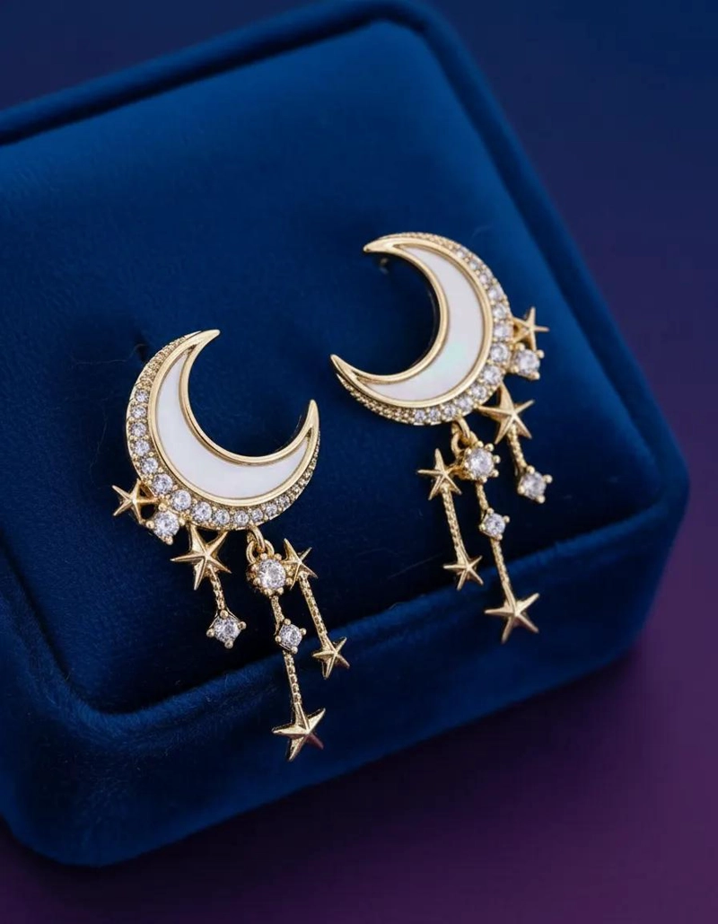 AROS COLGANTES LUNA Y ESTRELLA PARA MUJER EN PLATEADO Y DORADO - 2