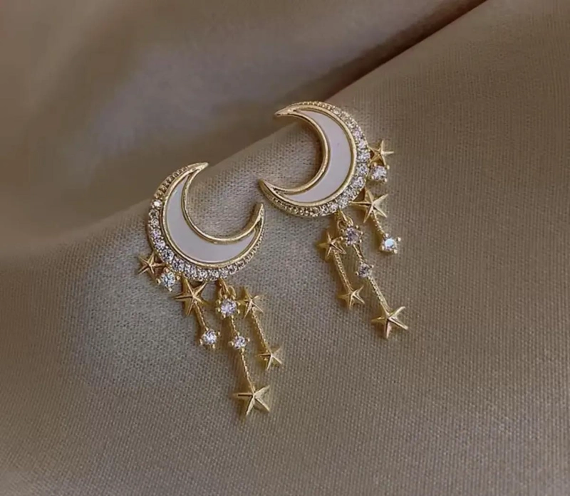AROS COLGANTES LUNA Y ESTRELLA PARA MUJER EN PLATEADO Y DORADO - 3
