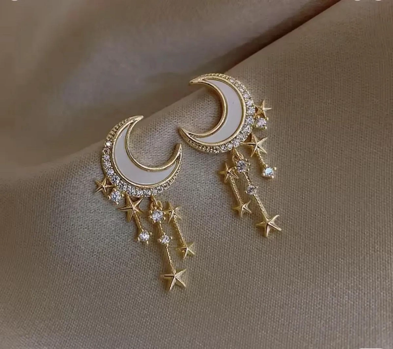 AROS COLGANTES LUNA Y ESTRELLA PARA MUJER EN PLATEADO Y DORADO - 4