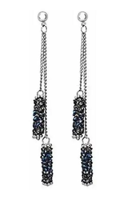 AROS COLGANTES DE CADENA CON DETALLES BRILLANTES EN NEGRO - 3