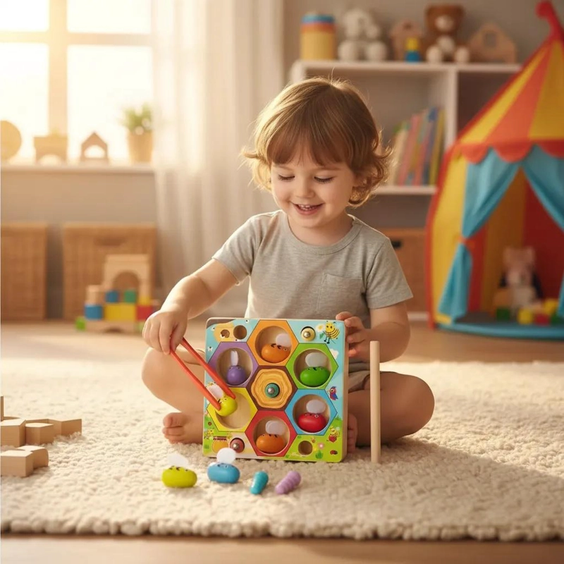 JUEGO DE MADERA MONTESSORI ABEJAS Y GUSANOS PARA MOTRICIDAD - 2