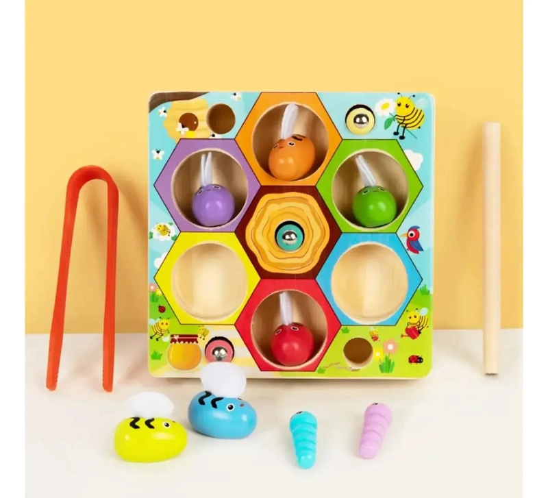 JUEGO DE MADERA MONTESSORI ABEJAS Y GUSANOS PARA MOTRICIDAD - 3