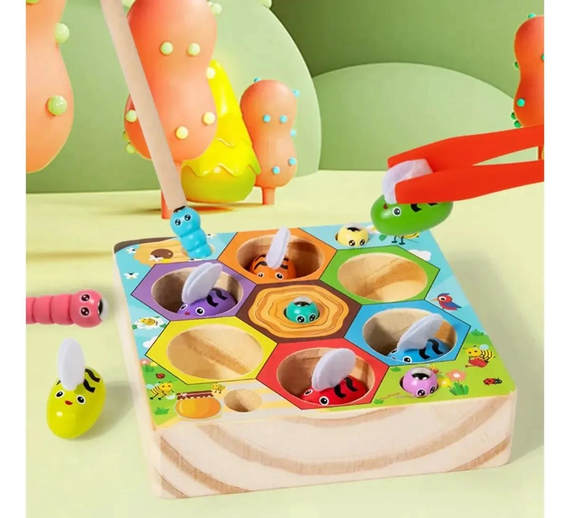 JUEGO DE MADERA MONTESSORI ABEJAS Y GUSANOS PARA MOTRICIDAD - 6