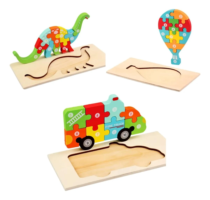 SET DE 3 ROMPECABEZAS DE MADERA PARA NIÑOS - 1