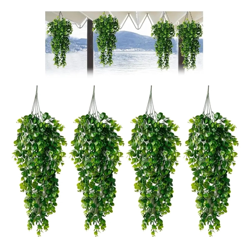 4 PLANTAS COLGANTES ARTIFICIALES DE EUCALIPTO CON HOJAS REDONDAS - 1