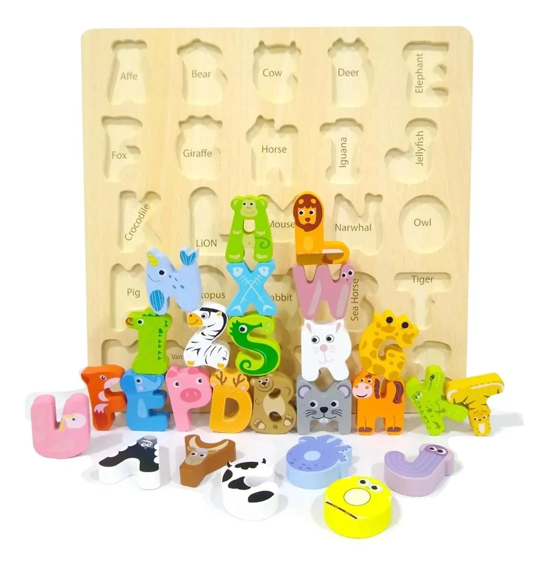 PUZZLE DE MADERA ABECEDARIO CON ANIMALES PARA NIÑOS - 10
