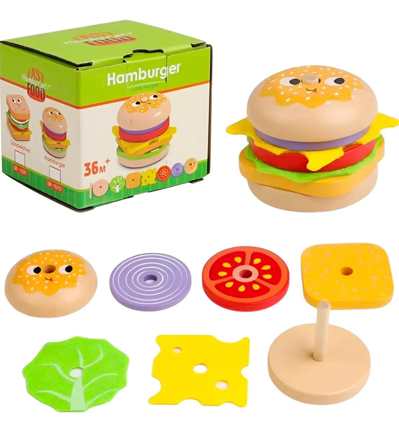 PUZZLE DIDACTICO DE MADERA PARA ARMAR HAMBURGUESAS - 1