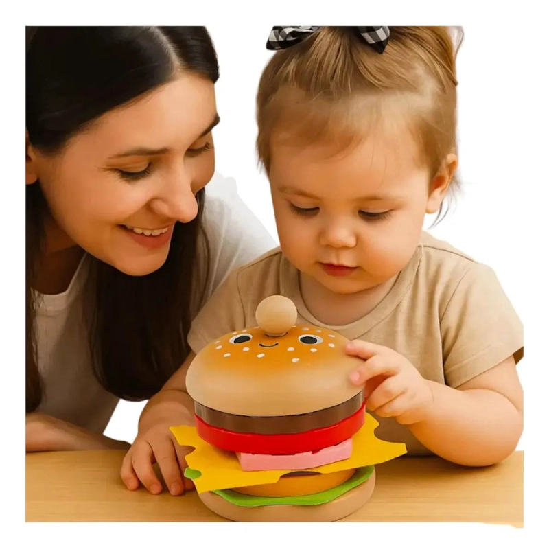 PUZZLE DIDACTICO DE MADERA PARA ARMAR HAMBURGUESAS - 4