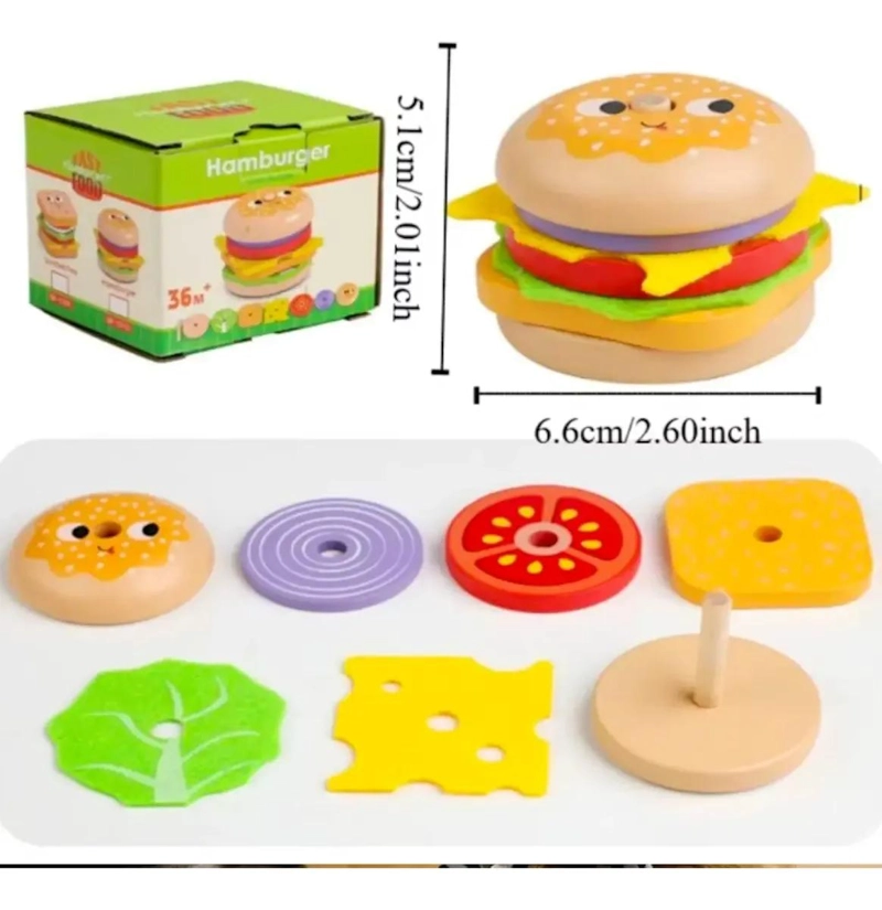 PUZZLE DIDACTICO DE MADERA PARA ARMAR HAMBURGUESAS - 5