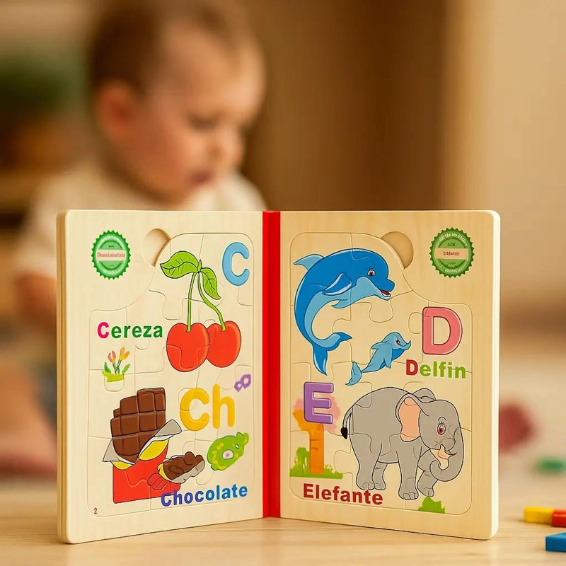LIBRO PUZZLE DE MADERA PARA BEBE S DE 1 A 3 AÑOS - 3
