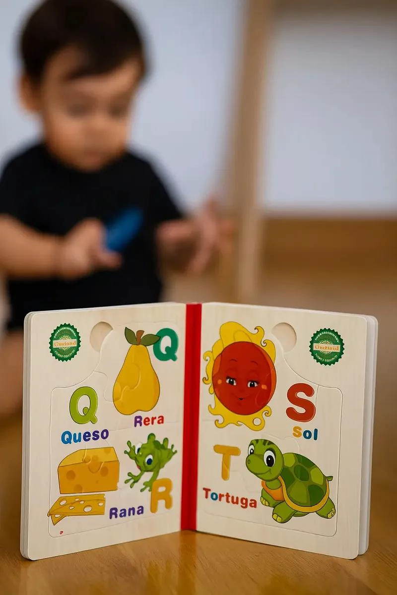 LIBRO PUZZLE DE MADERA PARA BEBE S DE 1 A 3 AÑOS - 4