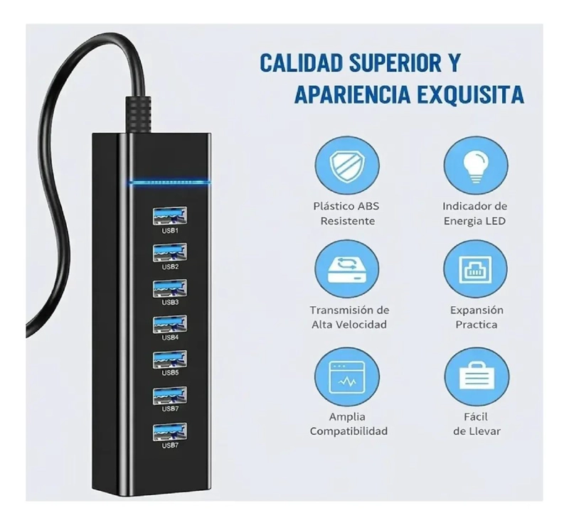HUB USB 3.0 DE 7 PUERTOS CON CABLE DE 30 CM - 5