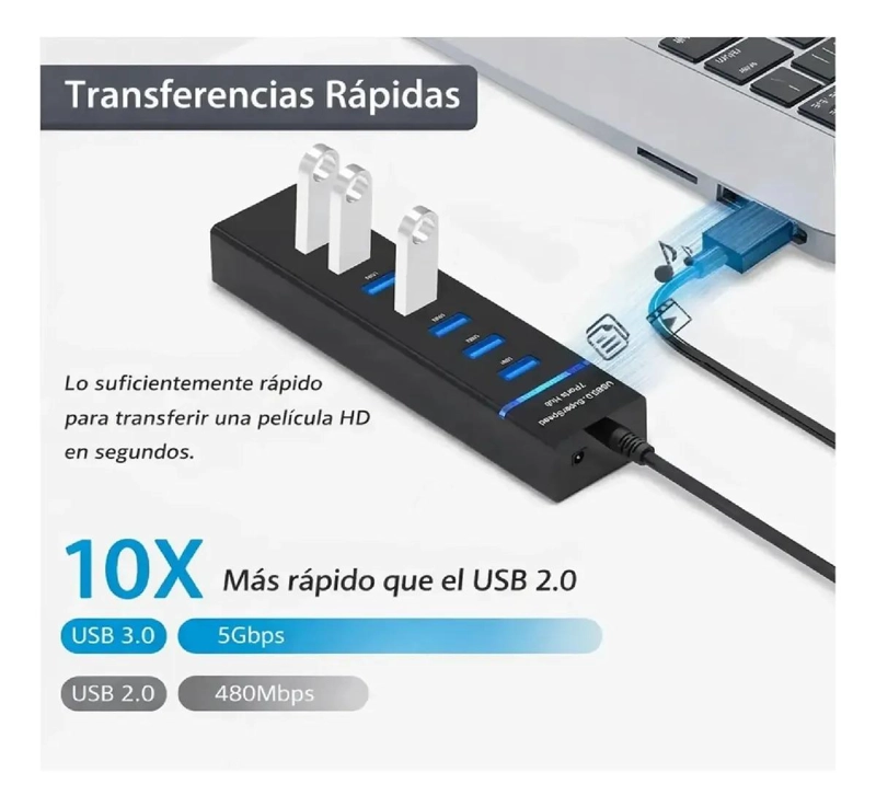 HUB USB 3.0 DE 7 PUERTOS CON CABLE DE 30 CM - 6