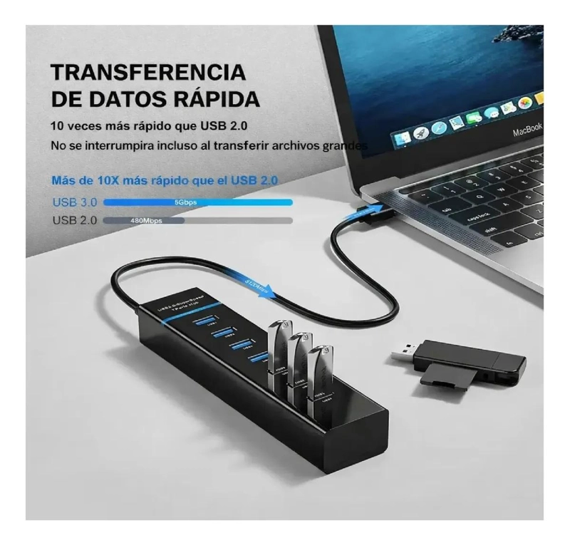 HUB USB 3.0 DE 7 PUERTOS CON CABLE DE 30 CM - 7