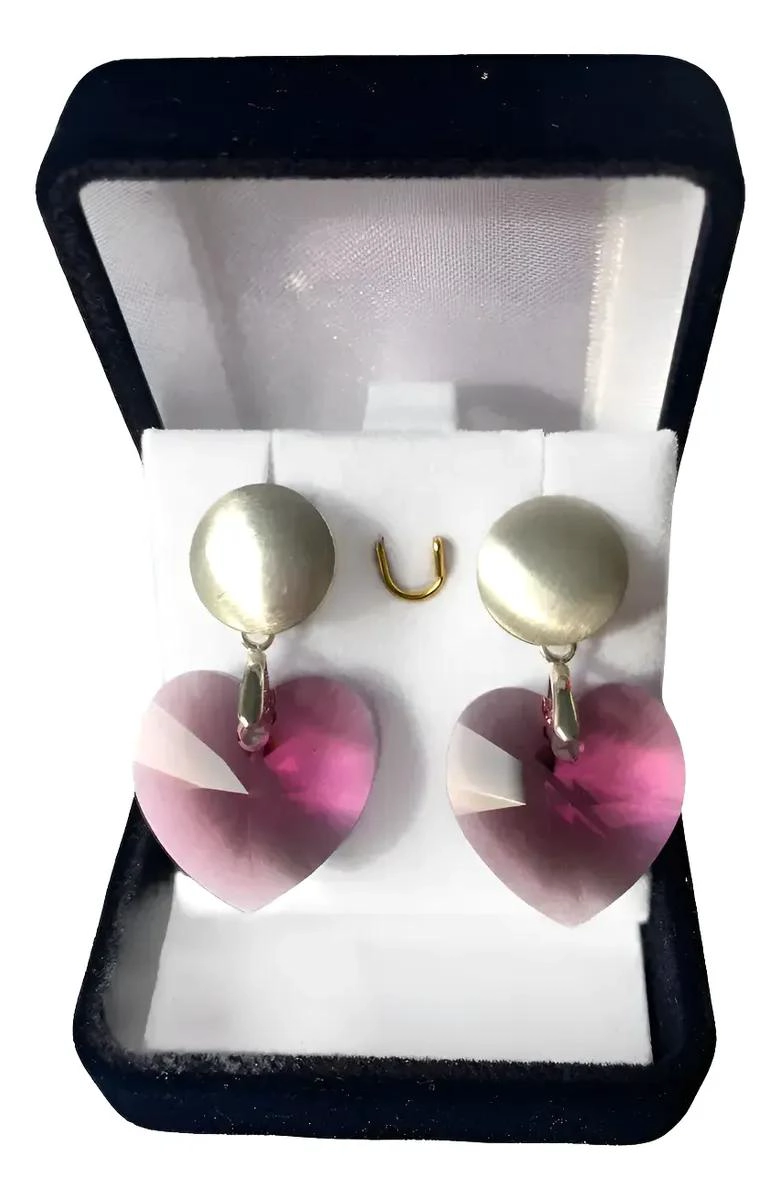 AROS DE PLATA LEY 925 CON CRISTAL AUSTRIACO EN FORMA DE CORAZON - 1