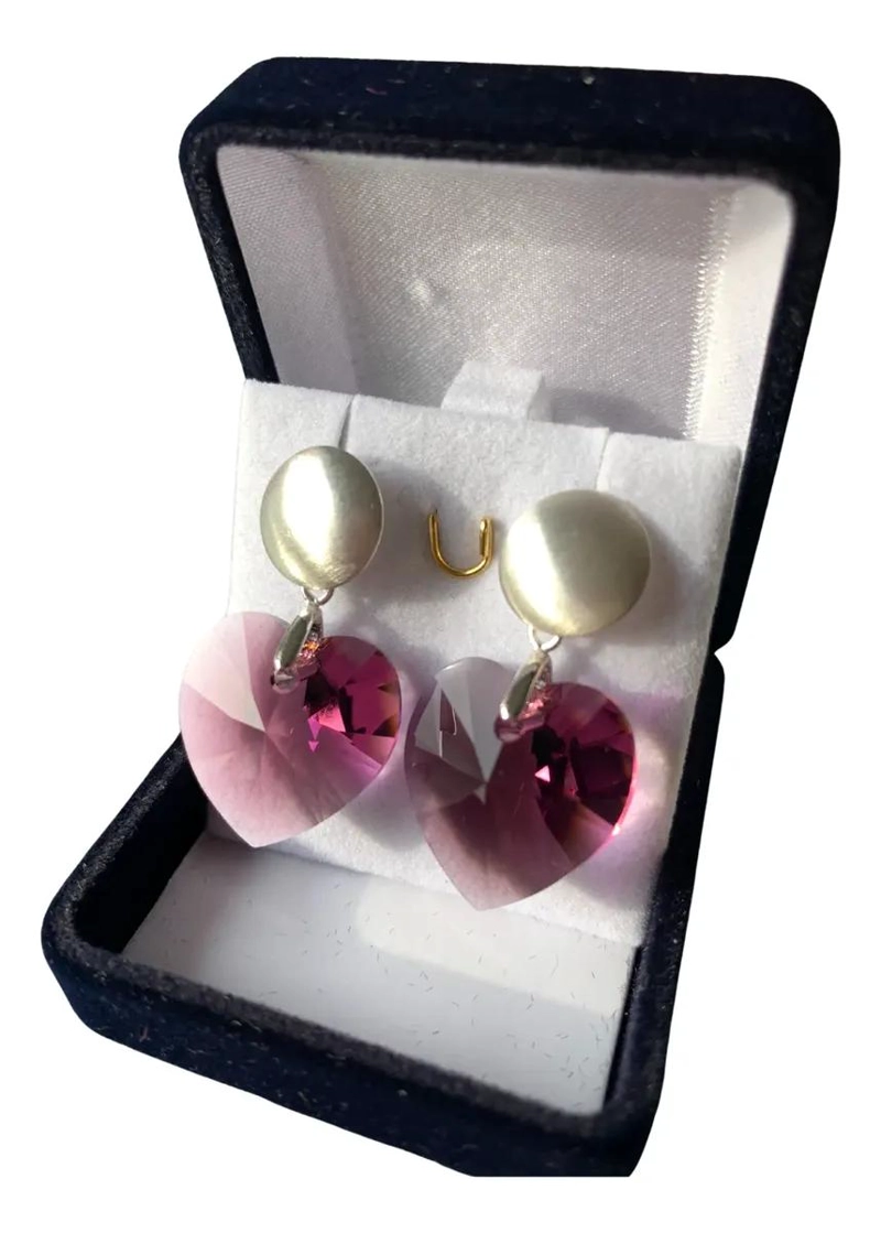 AROS DE PLATA LEY 925 CON CRISTAL AUSTRIACO EN FORMA DE CORAZON - 3