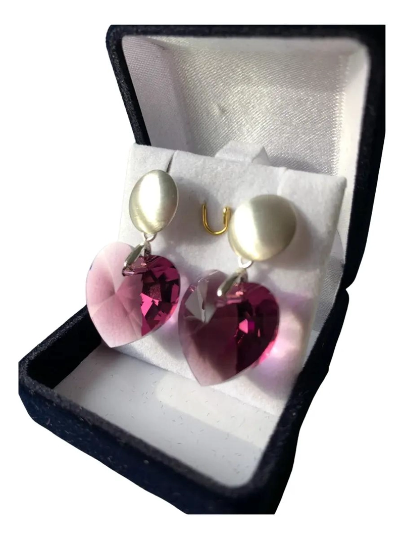 AROS DE PLATA LEY 925 CON CRISTAL AUSTRIACO EN FORMA DE CORAZON - 4