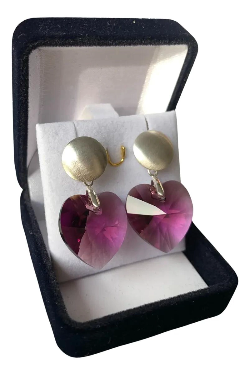 AROS DE PLATA LEY 925 CON CRISTAL AUSTRIACO EN FORMA DE CORAZON - 5