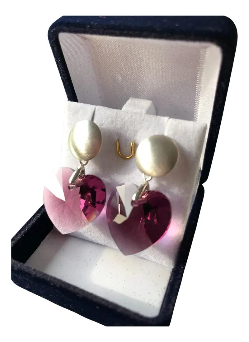 AROS DE PLATA LEY 925 CON CRISTAL AUSTRIACO EN FORMA DE CORAZON - 6