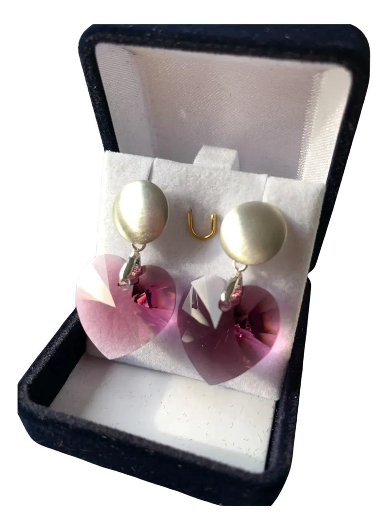 AROS DE PLATA LEY 925 CON CRISTAL AUSTRIACO EN FORMA DE CORAZON - 7