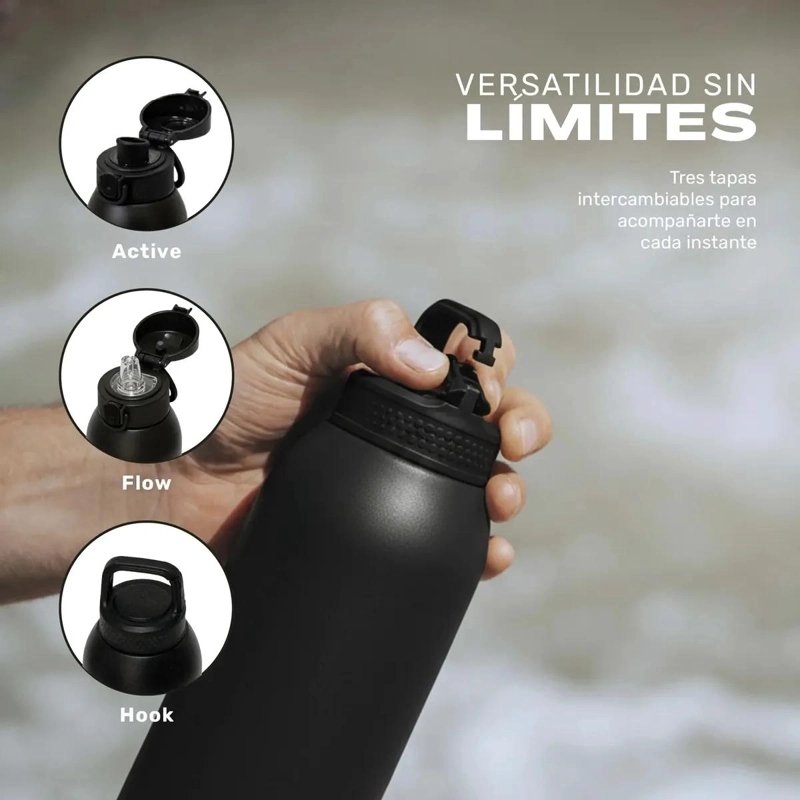 BOTELLA TE RMICA DE ACERO INOXIDABLE 1L CON 3 TAPAS INTERCAMBIABLES - 4